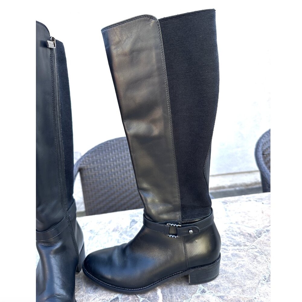 Aquatalia Olita Weatherproof Black Leather Riding Boots - 6 - Picture 4 of 11